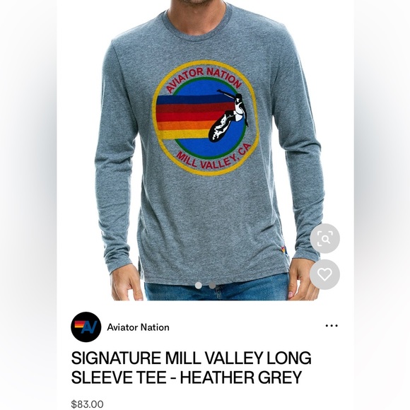 NWT Aviator Nation Logo Mill Valley Long Sleeve Shirt in Heather Grey , NEW - Picture 2 of 11